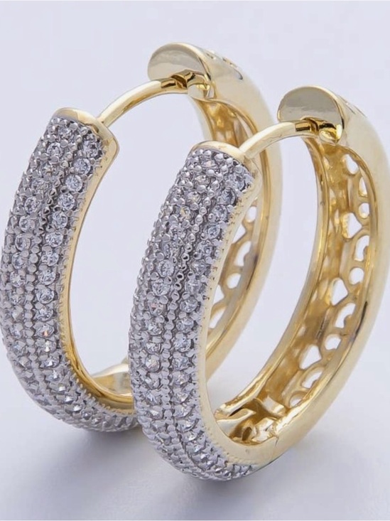 Private Label Jewelry - Gold Paved CZ Hoops (4456)